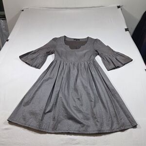 Carmen Dress Mini Gray Shiny Flared Pleated Sleeves A Line Side Zip Cotton Small